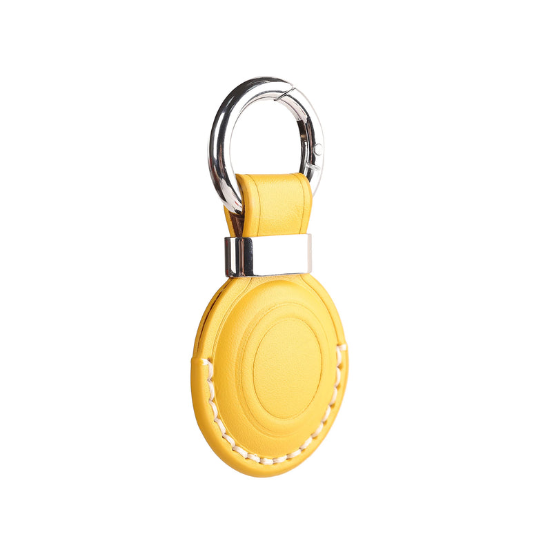 LQU for Apple Airtag Holder Keychain with Real Leather Protection, Secure Air Tag Holder Keychain with Metal Ring Lock, Durable Airtag Case Cover Key Ring Accessories - Yellow V2.0 [1 Pack] Yellow V2.0