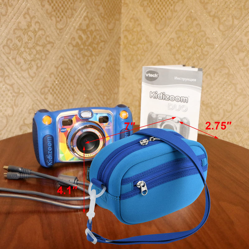 Beautyflier Kids Camera Case for VTech Kidizoom Duo /for Duo DX /for Duo Deluxe /for Twist /for Pix /for Pix Plus Selfie Creator Cam Crossbody Camera Bag for Kids with Adjustable Detachable Strap (Camera Not Included) Blue
