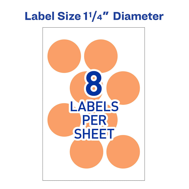 Avery Self-Adhesive Removable Labels, 1.25 Inches Diameter, Orange Neon, 400 per Pack (05476)