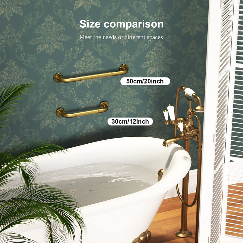 12 Inch Anti Slip Bronze Shower Grab Bar Polished Gold,ZUEXT Antique Brass Bathroom Grab Bar, Knurled Bathroom Balance Bar,Safety Hand Rail Support,Handicap Elderly Injury Senior Assist Bath Handle Gold-12 Inch