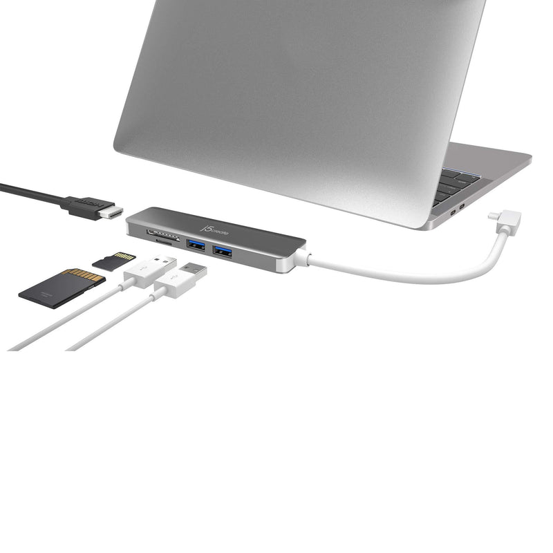 j5create 5 in 1 Compact USB-C Hub, Type C Adapter with 4K HDMI, 2 USB 3.0 Ports, SD and microSD Card Reader, for MacBook Pro, MacBook Air, XPS, Chromebook, and Other USB C Windows Laptops