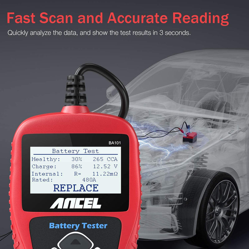 ANCEL BA101 Professional 12V 100-2000 CCA 220AH Automotive Load Battery Tester Digital Analyzer Bad Cell Test Tool for Car/Boat/Motorcycle and More