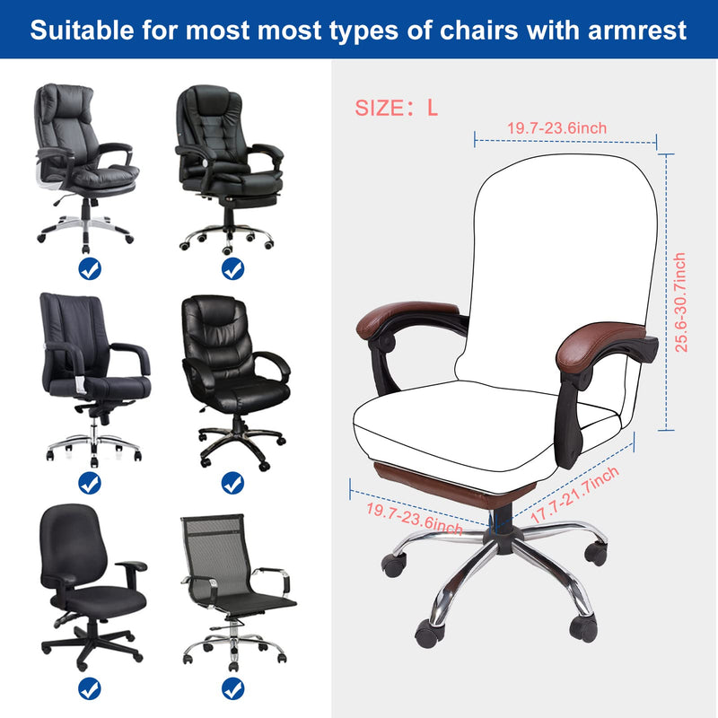Necolorlife Office Chair Cover with Armrest Covers Stretchable Desk Chair Cover Thick Checked Jacquard High Back Office Seat Cover for Universal Rotating Chair (Large Size,Black) Black With Arm Covers Large