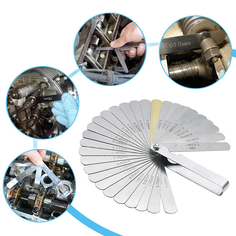 XTVTX 32 blade feeler gauges, valve gauge, distance gauge, high-precision feeler gauge stainless steel with dual marked metric and imperial gap measuring tool.