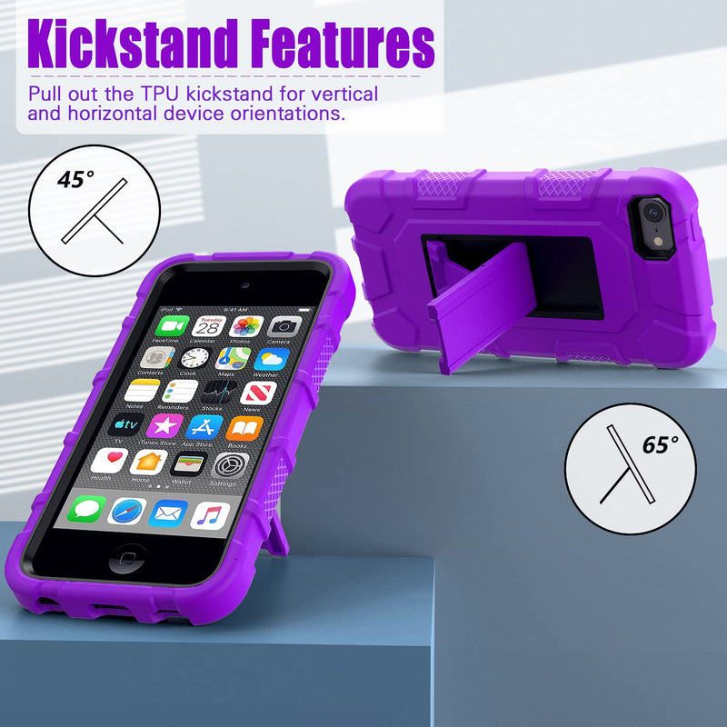 ZoneFoker for iPod Touch 7th Generation Case, iPod Touch 6th / 5th Generation Case Heavy Duty Shockproof Rugged Cover for Apple iPod Touch 7/6/5 Generation Case Purple…