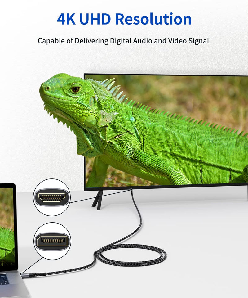 4K DisplayPort to HDMI Cable 6.6FT, JSAUX DP to HDMI Video UHD 2K@120Hz/4K@30 Nylon Braided DP to HDTV Uni-Directional Cord for Dell, Monitor, Projector, Desktop, AMD, NVIDIA, Lenovo, HP-Black Black 1