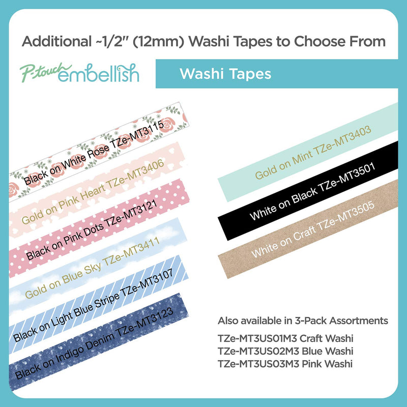 Brother P-touch Embellish Black Print on Mint Chevron Pattern Tape TZEMPMC31 – ~½” Wide x 13.1’ Long for use with P-touch Embellish Ribbon & Tape Printer Black on Mint Chevron