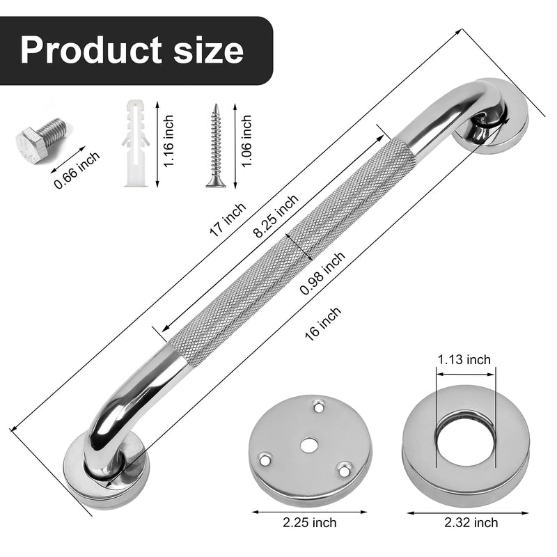 2 Pack 16 Inch Anti-Slip Bathroom Grab Bar, LONVICHTT Stainless Steel Shower Handle, Knurled Safety Hand Rail, Support Balance Armrest, Elderly, Pregnant, Children, Handicap Senior Assist Bath Handle 16 Inch Shower Grab Bars