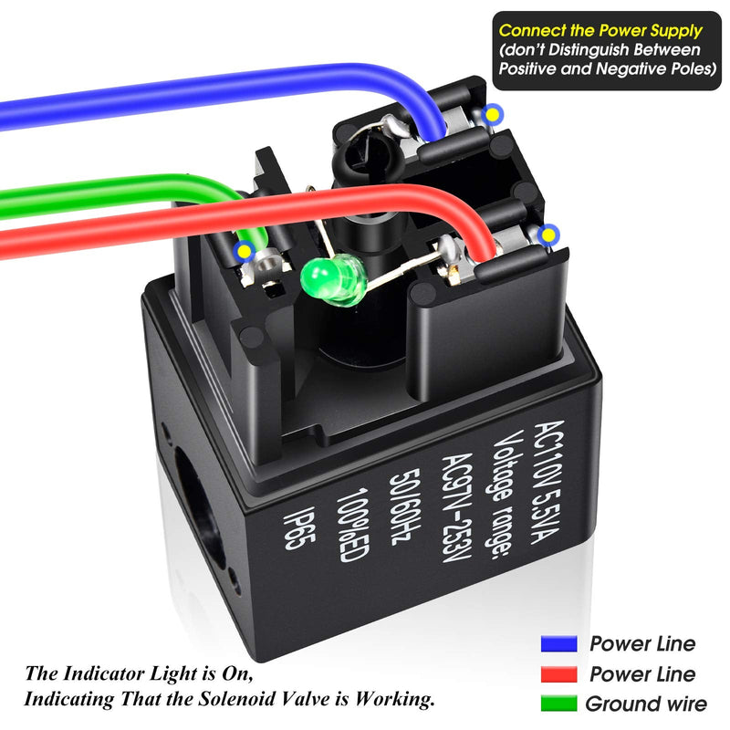 TAILONZ PNEUMATIC 1/4"NPT Solenoid Valve 4V210-08 12V/24V/110V/220V Single Coil Pilot-Operated Electric 2 Position 5 Way Connection Type AC110V