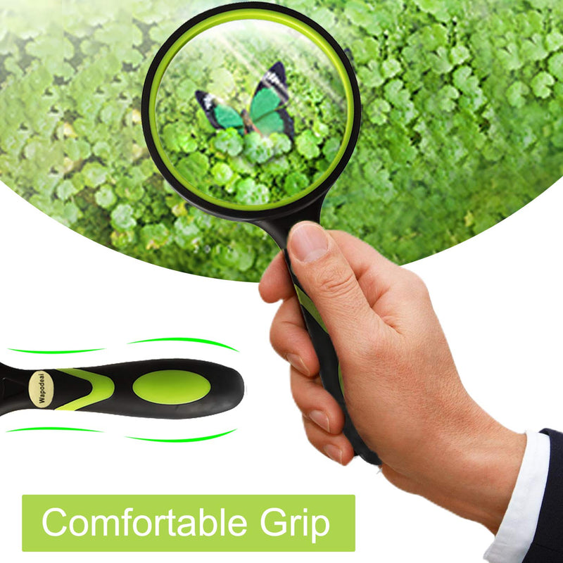 Wapodeai Magnifying Glasses, Magnifying Glass 4X Handheld Reading Magnifier for Seniors & Kids, 75mm Large Magnifying Lens with Non-Slip Rubber Handle for Reading and Hobbies.