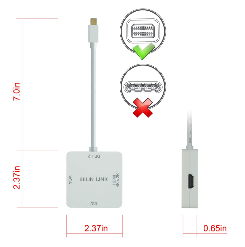 Mini DP to HDMI VGA DVI Adapter,Mini DisplayPort to VGA Adaptor for Surface Pro 6 5 4 3 Video Display Thunderbolt to DVI Converter for Mac,MacBook Pro,Air,HDMI Surface Book to TV,Projector,Monitor… white