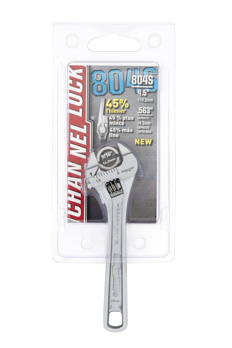 CHANNELLOCK 804S 4-inch Extra Slim Jaw Adjustable Wrench | .51-inch Wide Mouth Jaw Capacity | Precise Jaw Design Grips in Tight Spaces | Measurement Scales for Easy Sizing Diameters