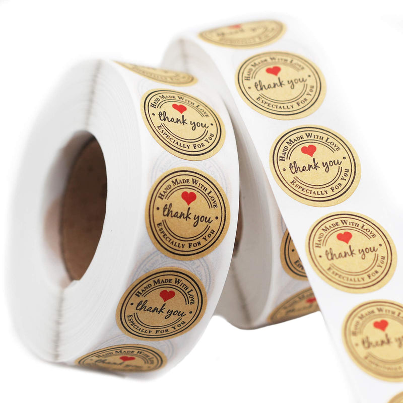 1000pcs YOGET 1Inch Round Handmade with Love Sticker,Thank You Stickers Roll Kraft Paper Strong Adhesive Stickers