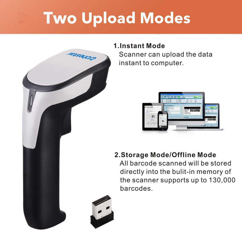 Trohestar Wireless Barcode Scanner, 1D Bar Code Scanner Compatible with Bluetooth Function & 2.4GHz Wireless & Wired Connection, Handheld CCD Bar Code Reader Work with Windows Mac Android iOS CCD barcode scanner