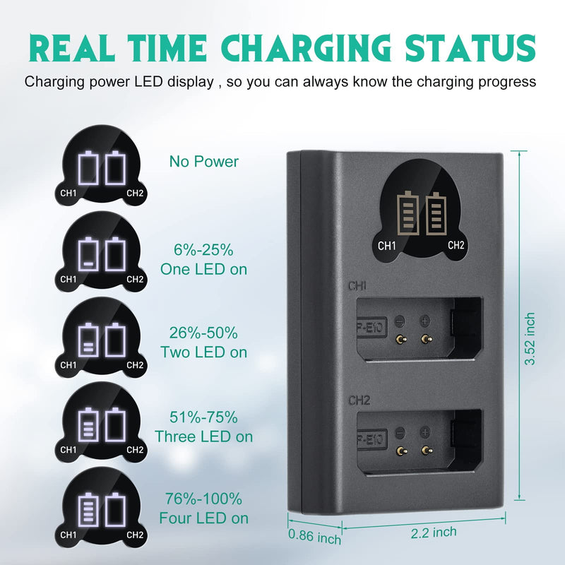 Kimaru LP-E10 Battery Charger, Double Slot LP-E10 Charger for Canon LC-E10 LC-E10C Charger, EOS Rebel T7, T6, T5, T3, T100, 4000D, 3000D, 2000D, 1500D, 1300D, 1200D, 1100D Cameras.