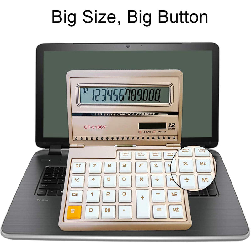 Extra-Large Calculator, 8 1/2 by 11 inch, Solar Basic Calculator Large Desk Folding Calculator with Big Keys 12 Digits Calculator (Gold),Christmas Birthday Gifts Daily and Office Work Rose Gold