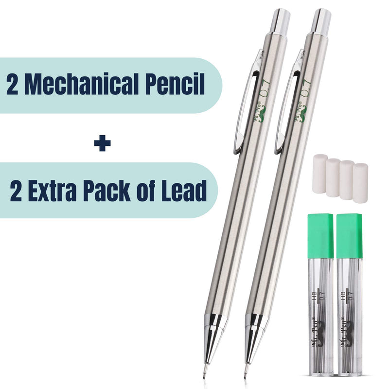 Mr. Pen- Mechanical Pencils 0.7, Pack of 2, Metal Mechanical Pencil with Lead and Eraser, Drafting Pencil, Drawing Pencil, Mechanical Pencil, 0.7 Mechanical Pencils, Artist Mechanical Pencils, 0.7mm