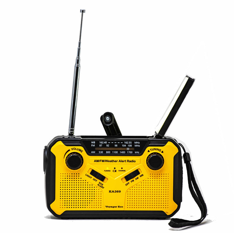 Kaito Voyager ECO Emergency Radio KA369 AM/FM NOAA Weather Alert 5-Way Powered Solar Crank Radio Receiver with LED Flashlight and USB Mobile Phone Charger