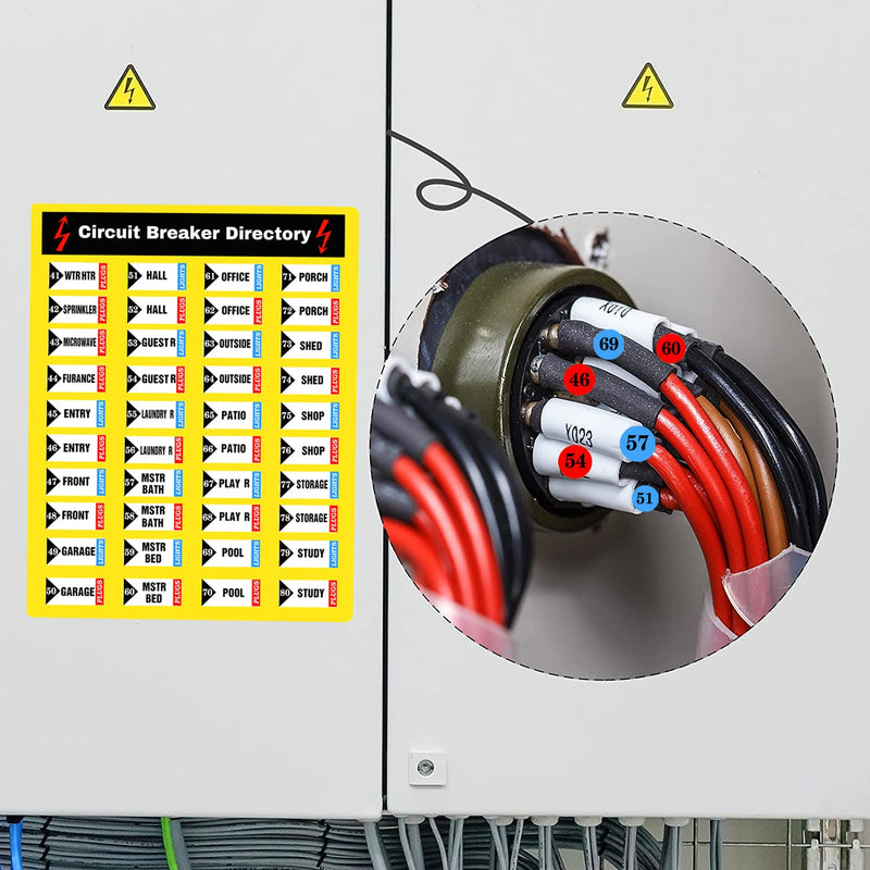 SMARSTICKER Circuit Breaker Panel Directory Fuse Box Sign Label Breaker Switch Electrical Panel Stickers for Door Panel Home Commercial Use 5 Sheets Per Pack, Yellow