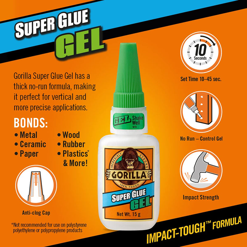 Gorilla Super Glue Gel, 15 Gram, Clear, (Pack of 1) 1 - Pack