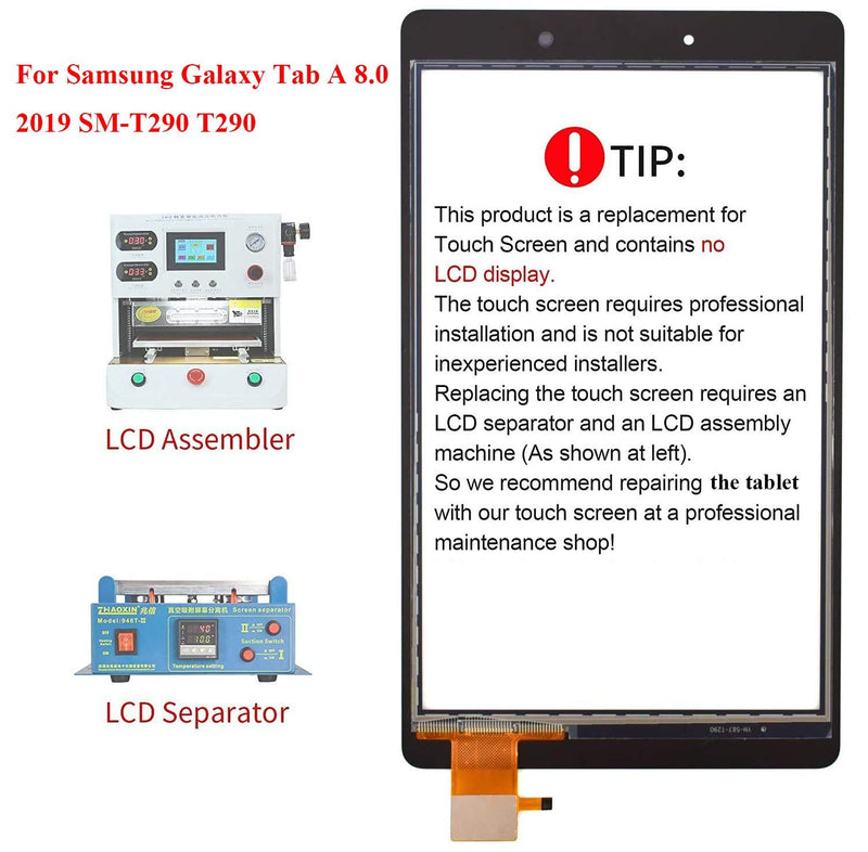 T Phael Black SM-T290 Touch Digitizer Glass Screen Replacement for Samsung Galaxy Tab A 8.0 2019 Wi-Fi SM-T290 T290(NO LCD)