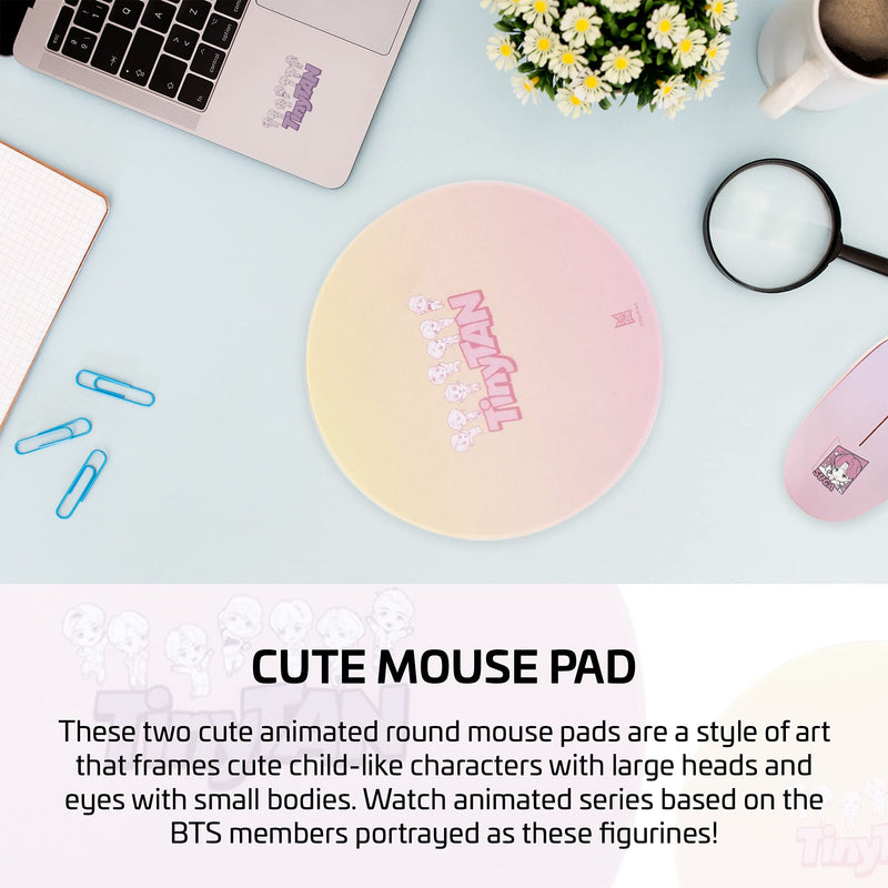 BTS Tiny Tan Bangtan Round Mouse Pads, Designed with All 7 BTS Members! (Purple) Purple