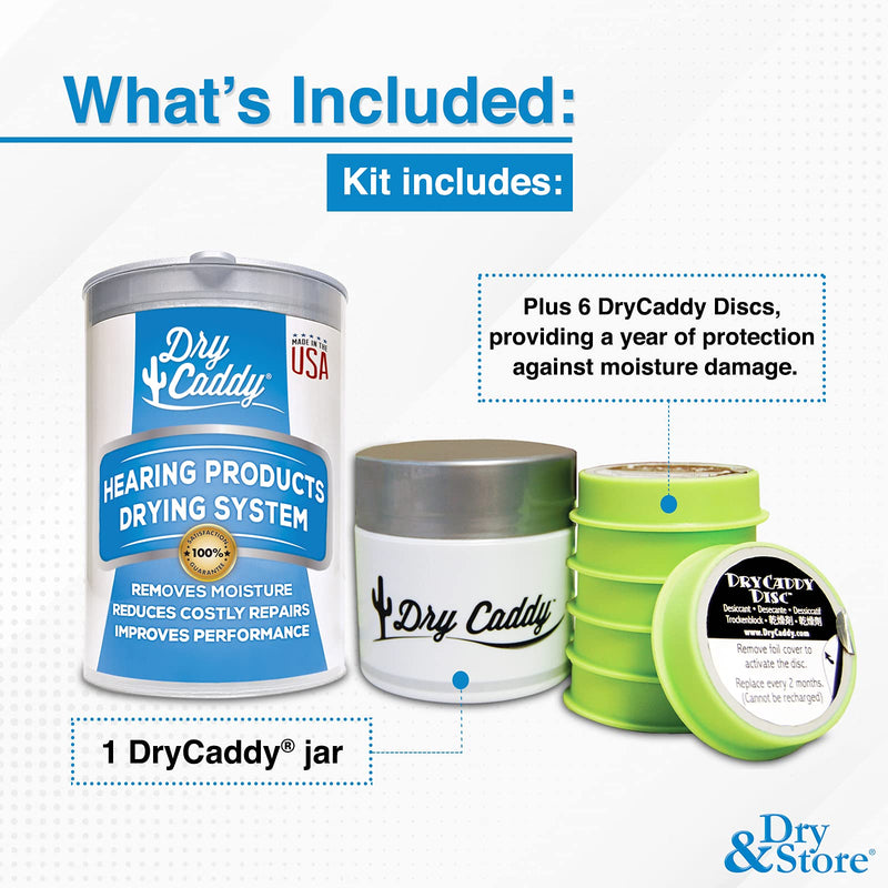 DryCaddy by Dry & Store | Dry Aid Kit - Protection Against Moisture Damage for Hearing Aids, Cochlear Implants and Other Electronic Instruments