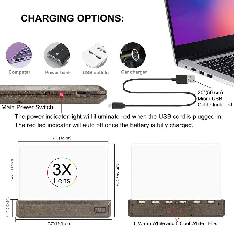 LUXSWAY Rechargeable 3X Full Page Magnifier for Reading,Magnifying Glass with Light,Reading Magnifier with 12 Super Bright LEDs,Adjustable Brightness Illuminated Magnifier Suitable for Reading.
