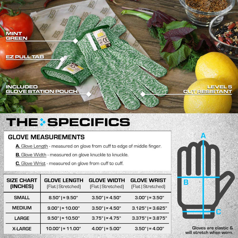 Glove Station Ultra Durable Series Cut Resistant Gloves - High Performance Level 5 Protection, Food Grade. 1 Pair Large Mint Green