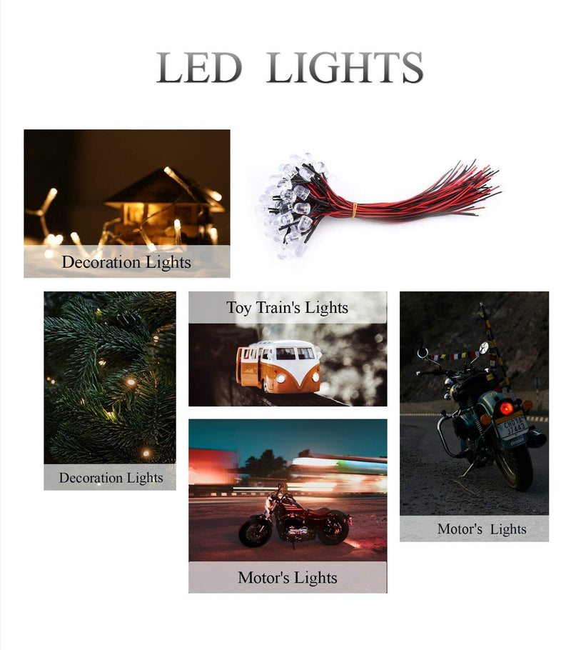 Diode LED lights, 50pcs 3/5/10mm DC 9-12V round water LED diode free emitting, LED pre-wired white/red/blue/green/light(3mm-white) 3mm white