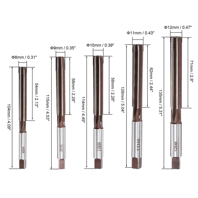 sourcing map 10pcs hand reamer set H8 6 grooves straight shank milling cutter 3/4/5/6/7/8/9/10/11/12mm