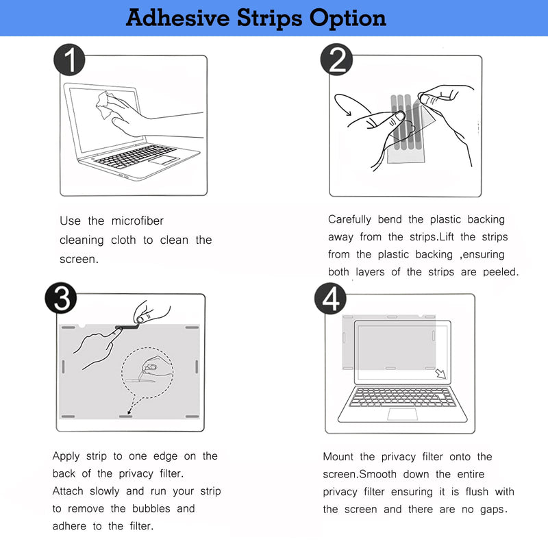 ACONETMAX Privacy Screen Filter Adhesive Strips,Slide Mount Tabs and Double-Sided Tape for Computer Monitors and Laptops - Replacement Kits Adhesive Strips and Slide Mount Tabs
