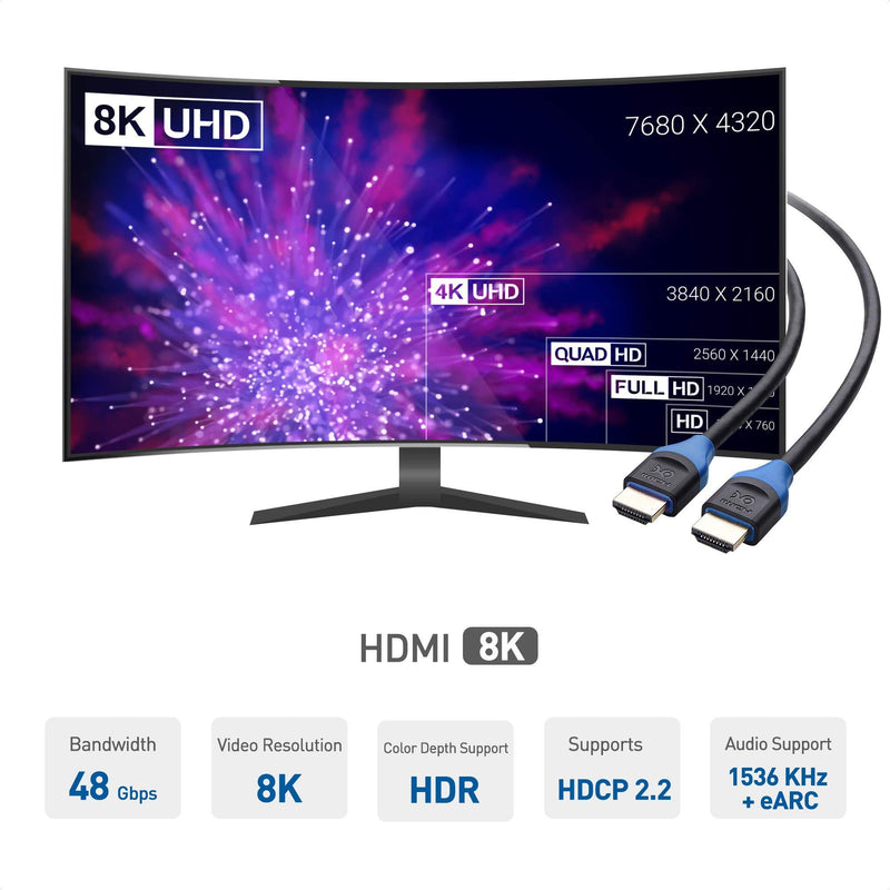 Cable Matters 3-Pack 48Gbps Ultra HD 8K HDMI Cable 6.6 ft / 2m with 8K @120Hz, 4K @240Hz and HDR Support for PS5, Xbox Series X/S, RTX3080 / 3090, RX 6800/6900, Apple TV, and More