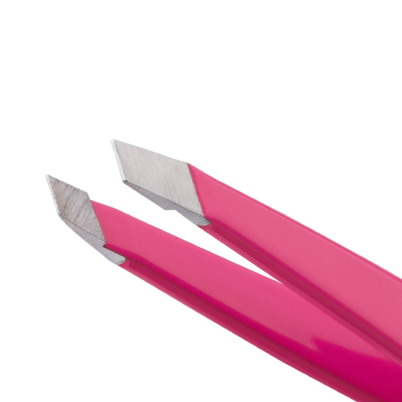 Tweezerman Stainless Steel Mini Slant Tweezer, Neon Pink, 1 Count