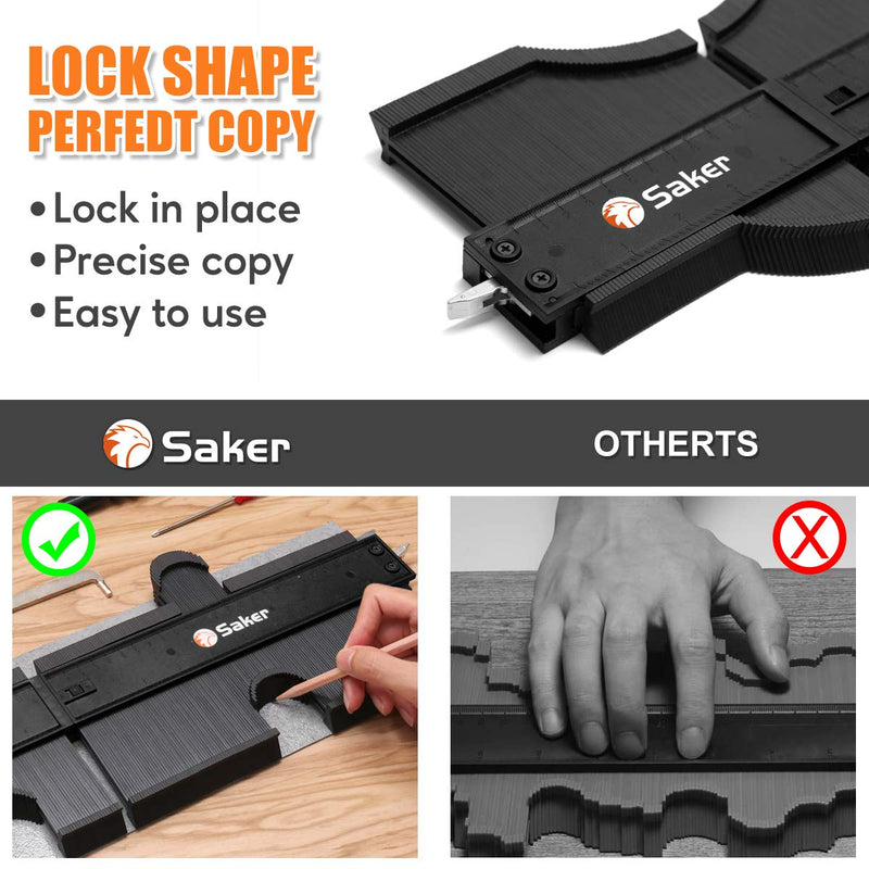 Saker Connection Profile Gauge-Adjustable Lock-Must Have Tool for DIY Handyman, Construction (5+10 INCH, BLACK+BLACK) 5+10 INCH