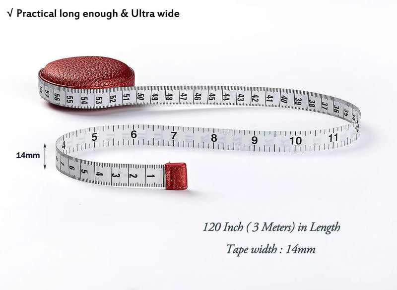 3m/120" Tape Measure Body Measuring Tape for Body Cloth Tape Measure for Sewing Fabric Tailors Medical Measurements Tape Dual Sided Leather Tape Measure Retractable (Red, 1 Pack) red