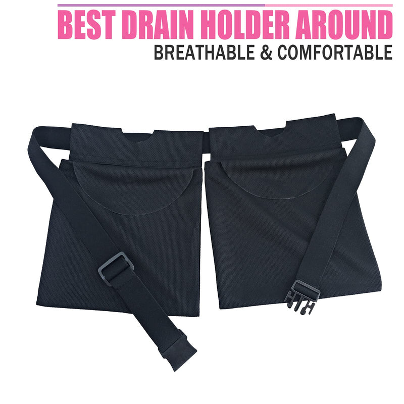 Mastectomy Drain Holder Pouches Large Capacity, Movable Drainage Pockets Stretchy for Breast Reconstruction/Abdomina/Explant/Tummy Tuck, Post JP Drains Management, Black Dwaist