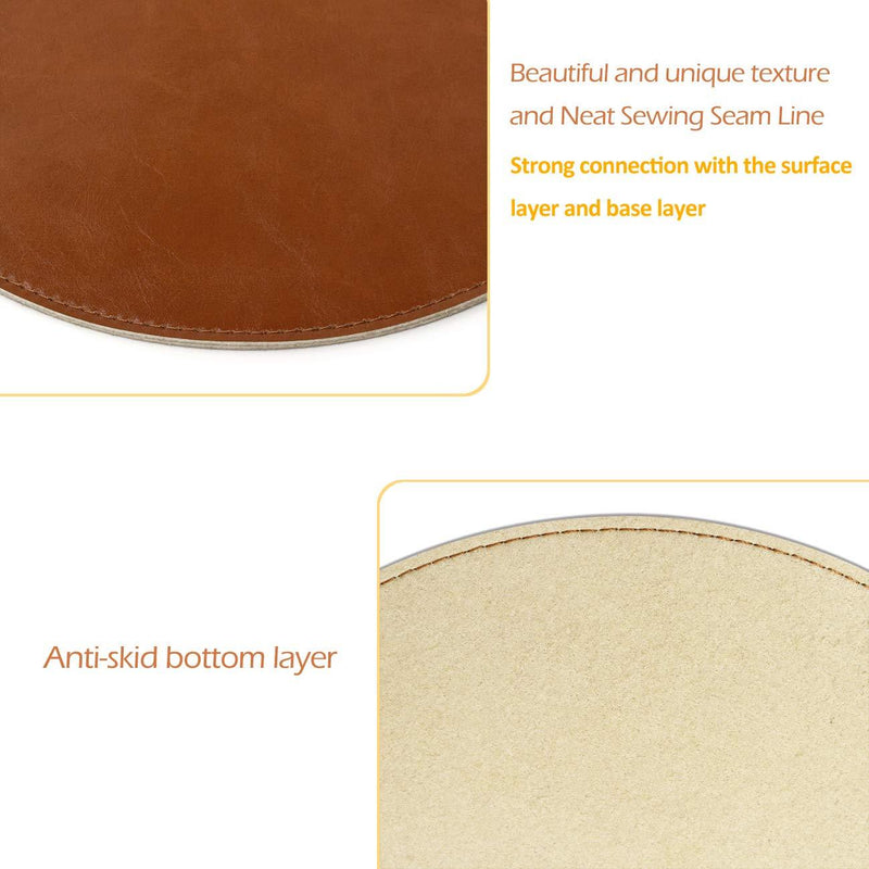 ProElife Premium Mouse Pad Mat Round PU Leather Mousepad for Home Office, for Magic Mouse/Surface Mouse and Wired/Wireless Bluetooth Mouse (Brown), Noiseless/Durable/Waterproof Surface PU leather-Brown