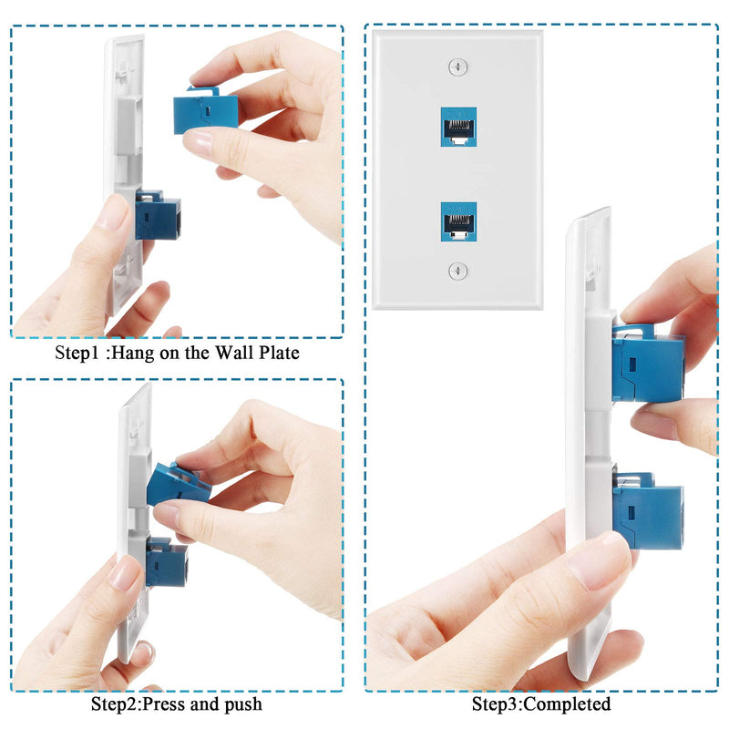 4 Pieces 2 Port Ethernet Wall Plate, RJ45 Cat6 Female to Female Jack Inline Coupler FacePlates (Blue) Blue