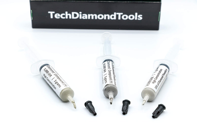 TechDiamondTools Kit of 3 Diamond Polishing Compound Polishing Paste 5000 14000 50000 Grit for Marble Glass Metal Rock Jewelry Resin Silver Gemstone with High Concentration of Diamond Powder USA Made 50000 14000 5000 grit