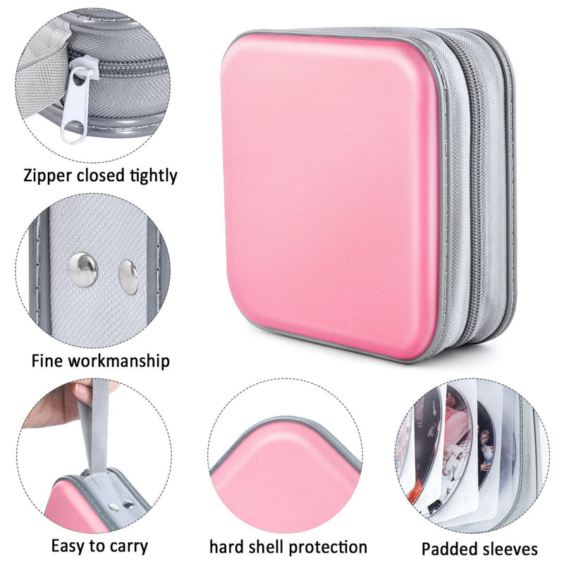 CD Case, Bivisen DVD Case Wallet Holder Binder 48 Capacity CD/DVD Cases Storage Holder Binder Organizer Wallet Book for Car Home Travel (Light Pink) Light Pink