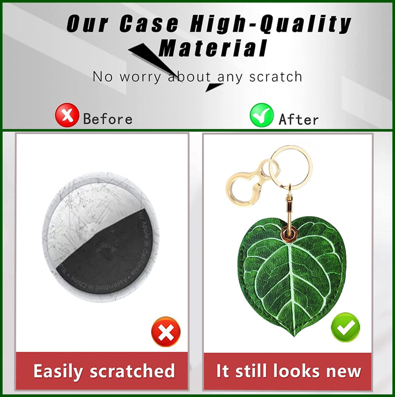Leather Keychain Holder Case Compatible with Apple AirTag, Cute Protective Air Tag Cover with Keychain Ring, Anti-Scratch Finder GPS Tracker Case for Wallet Keys(Textured Leaves) Textured Leaves