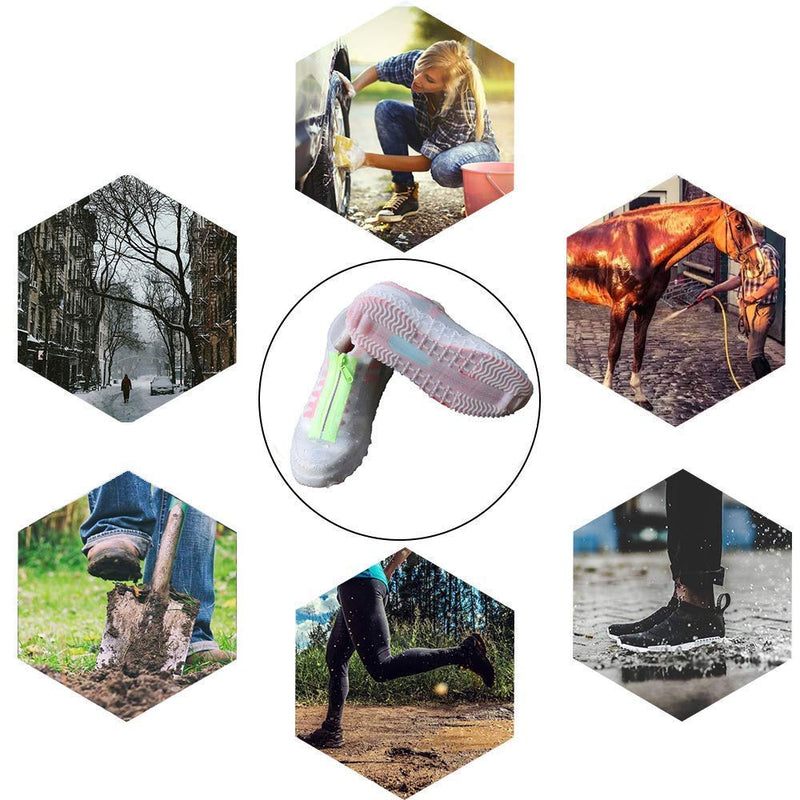 Shiwely Silicone Waterproof Shoe Covers, reusable upgraded overshoes with waterproof zipper, Resistant Rain Boots Non-Slip Washable Protection for Women, Men (L Women 7.5-11, Men 6.5-10.5), White) L (Women 7.5-11, Men 6.5-10.5)