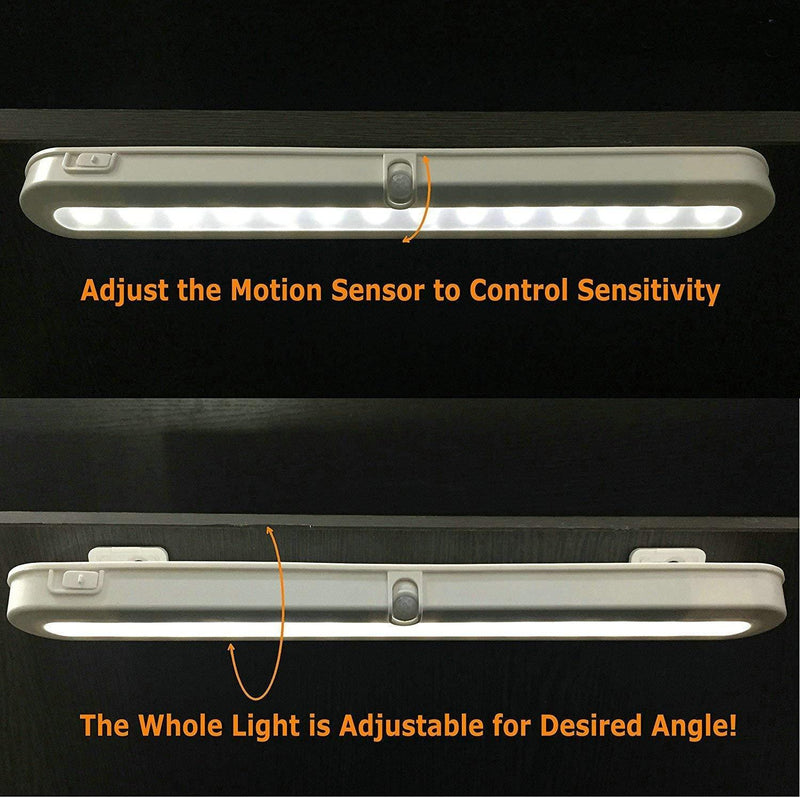 T01L LED Closet Light - BLS Super Bright 20 LED Under Cabinet Lighting Battery Powered/DC Input Wireless Motion Sensing Light, Auto On Off Switch, Motion Sensor & Light Sensor, Light Beam Adjustable White