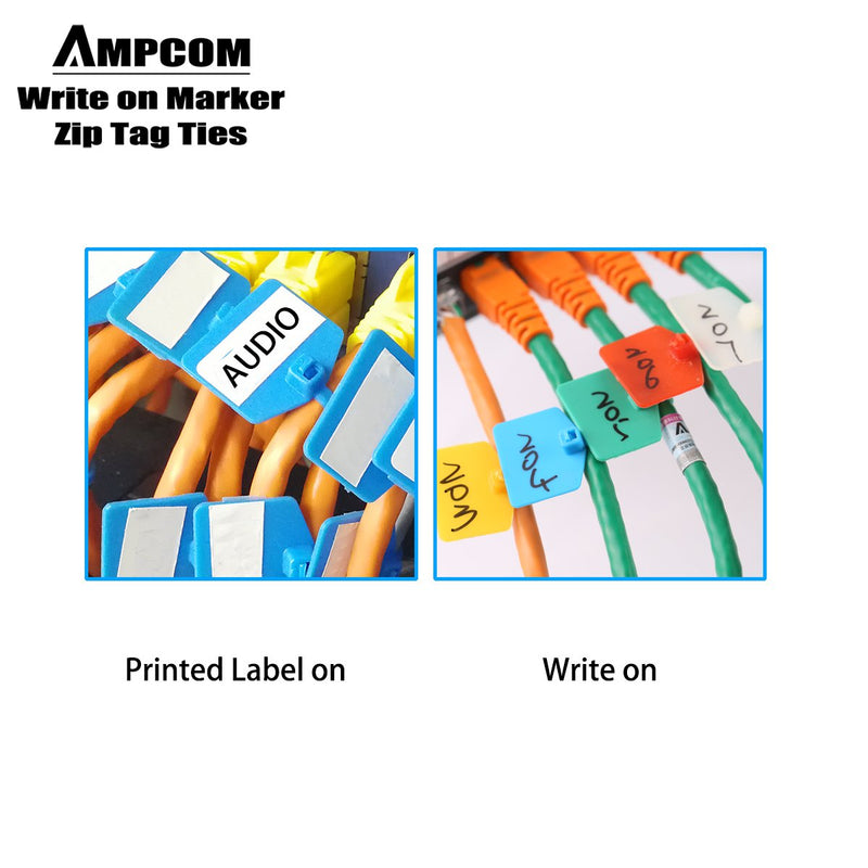 AMPCOM Nylon Cable Zip Ties with Marker, Self-Locking Written-on Cable Mark Ties 4.72 in - 5 Colors/ 100PCS