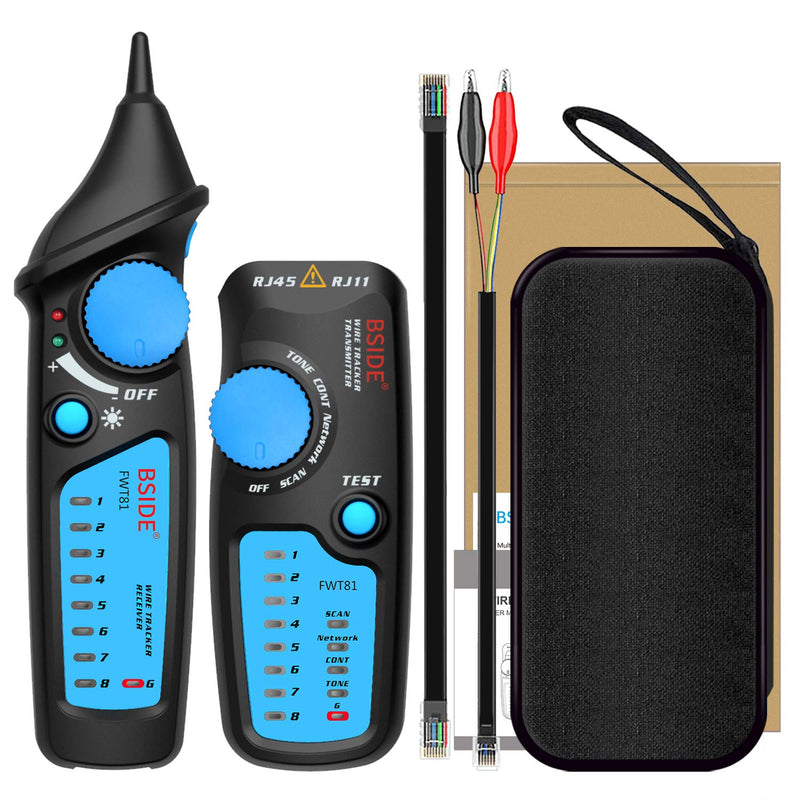 Bside Network Cable Tester RJ45 RJ11 Wire Tracker Telephone Line Tester LAN TV Electric Line Finder Toner Network Cable Collation Continuity Checker with Flashlight FWT81
