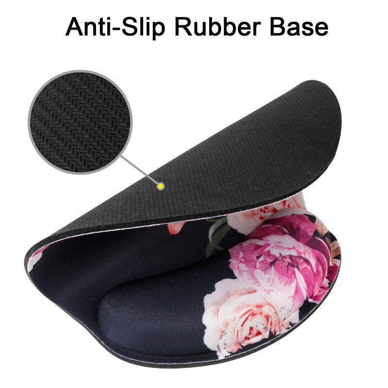 Ergonomic Mouse Pad with Gel Wrist Rest Support, iLeadon Non-Slip Rubber Base Wrist Rest Pad for Home, Office Easy Typing & Pain Relief, Adorable Peony Flower