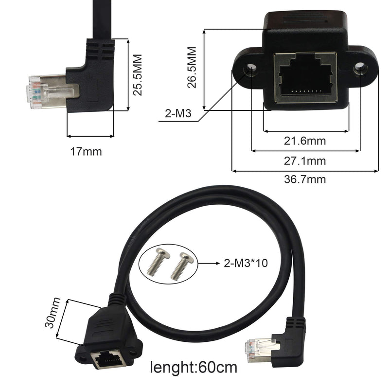 GINTOOYUN Panel Mount RJ45,RJ45 Male to Female 90 Degree Screw Panel Mount CAT6/5e/5 Shielded Network LAN Extender Cord Connector (Angled Right) Angled Right
