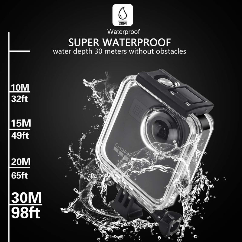Waterproof Housing Case for Gopro Max Action Camera, Underwater Diving Protective Shell 30M with Bracket Accessories MAX waterproof case