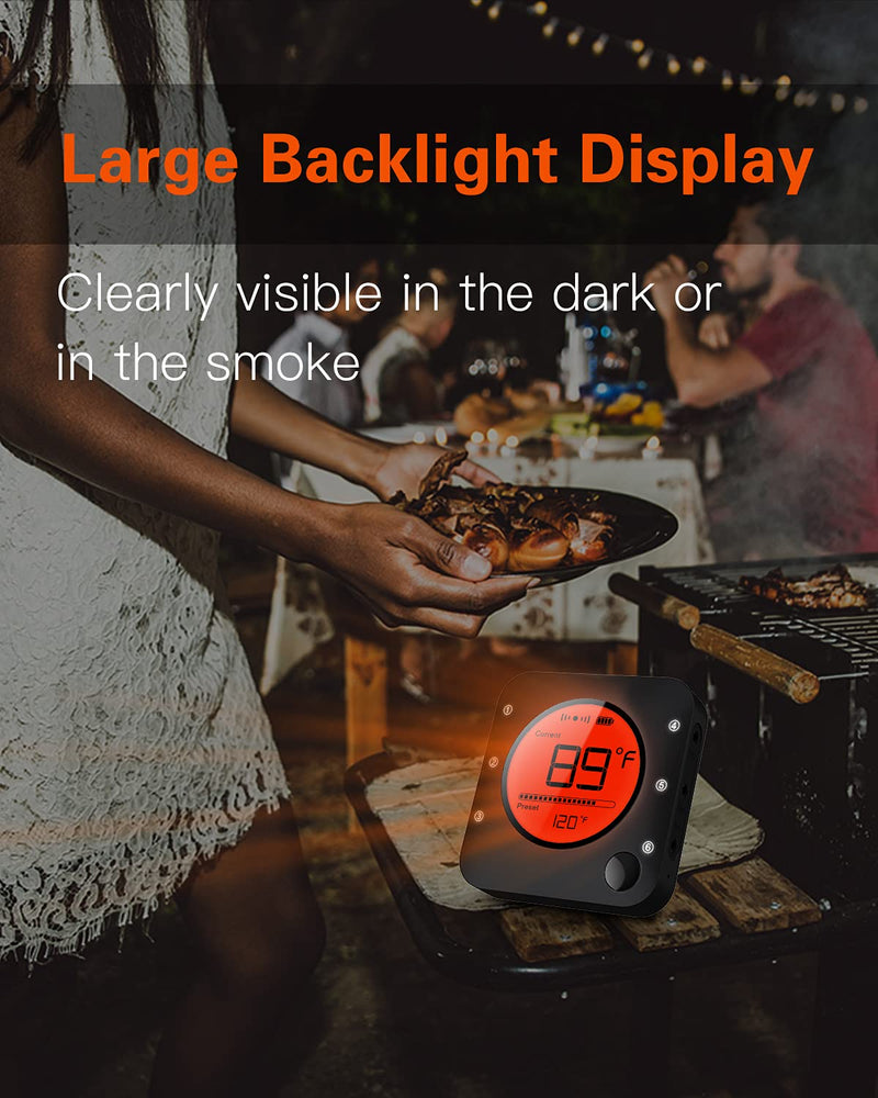 Bluetooth Meat Thermometer Wireless Meat Thermometer, Wireless Digital Grill Thermometer with 6 Temperature Probes, Large LCD Display, Bluetooth Thermometer for Grill, Smoker, Oven, Cooking and BBQ 6 Probes Black